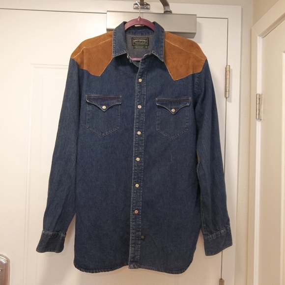 Vintage Polo Ralph Lauren Country Western Denim and Suede Shirt XL